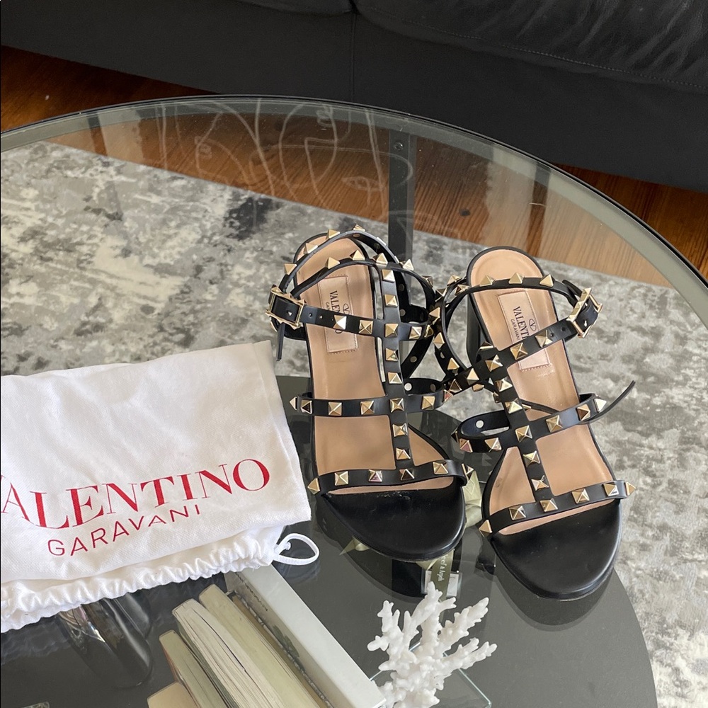 Valentino Garavani Black and Gold Studded Sandals